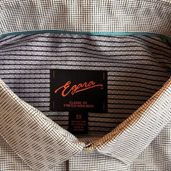 Egara Shirt Men’s 3XL Blue White Woven Pattern NWT Button Up Cotton Spadex - Picture 2 of 9